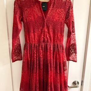 Maje Red Fit and Flare V-Neck Dress